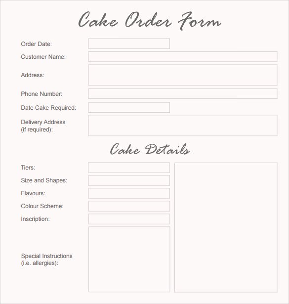 Cake order forms Templates Luxury Cake order form Template 13 Free Samples Examples