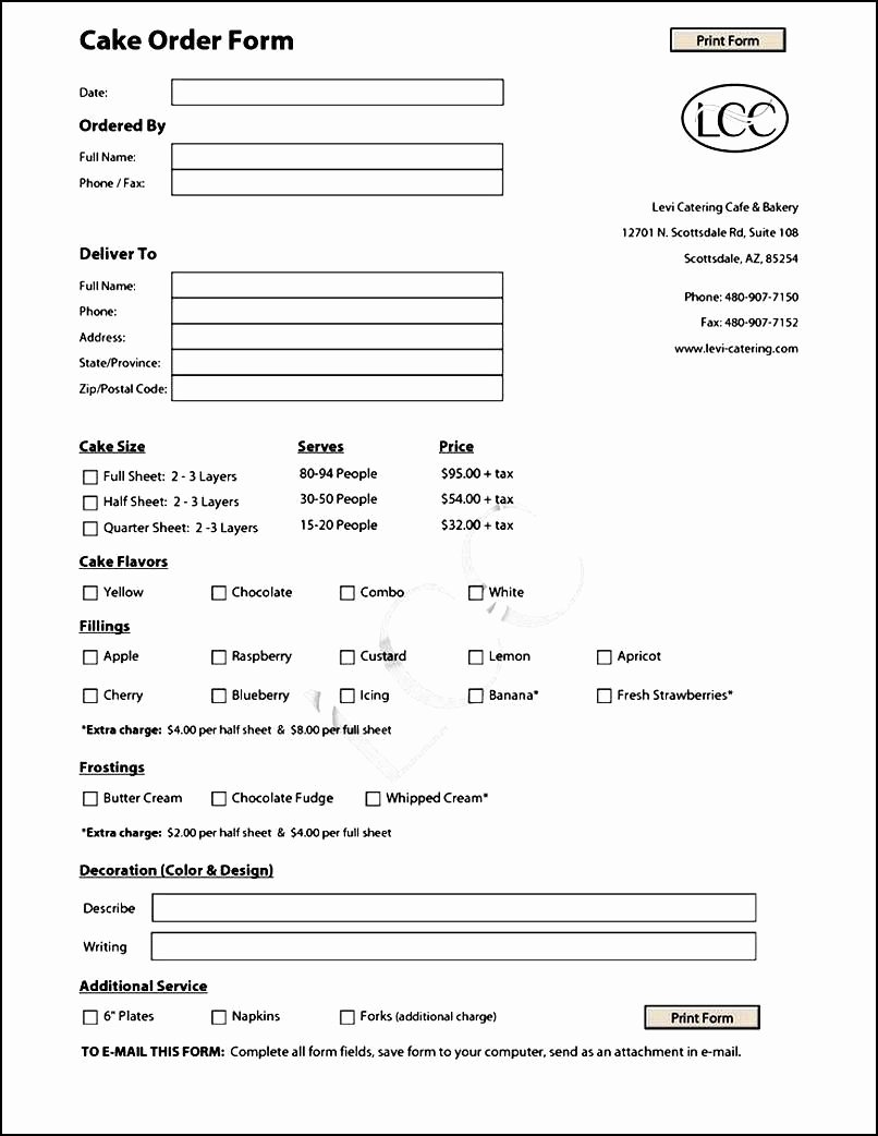 Cake order forms Templates Luxury Cake order form Template Free