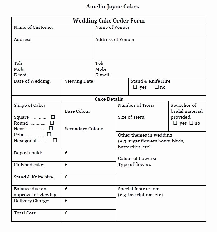 Cake order forms Templates New Wedding Cake order form Idea In 2017