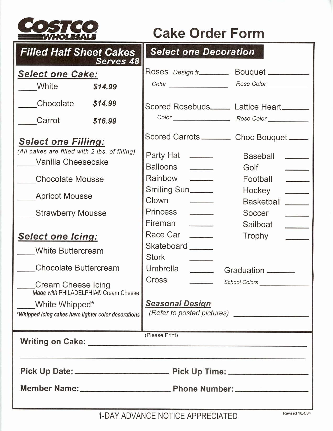 Cake order forms Templates Unique Re Costco Cakesneed some Info Cakepins