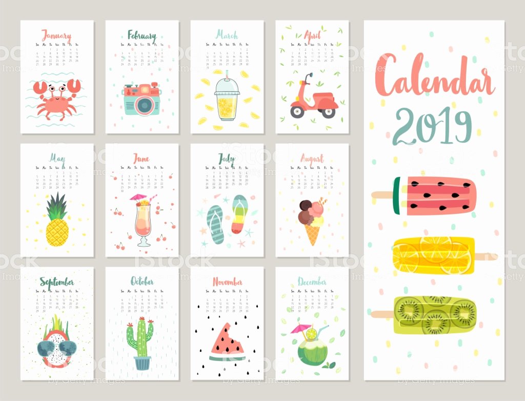 Calendar Bookmark Template Lovely Calendar 2019 Cute Monthly Calendar with Lifestyle Objects