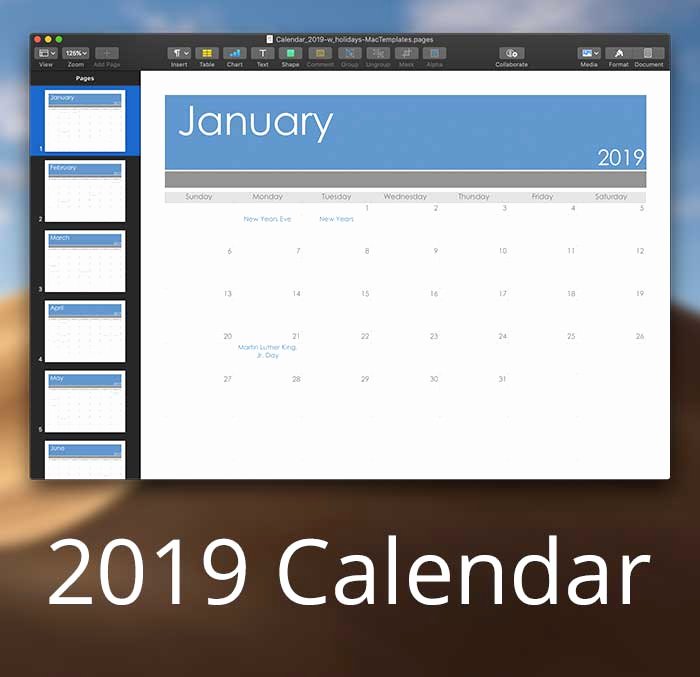 Calendar Template for Pages Mac Beautiful 2019 Calendar Template for Pages &amp; Pdf Mactemplates