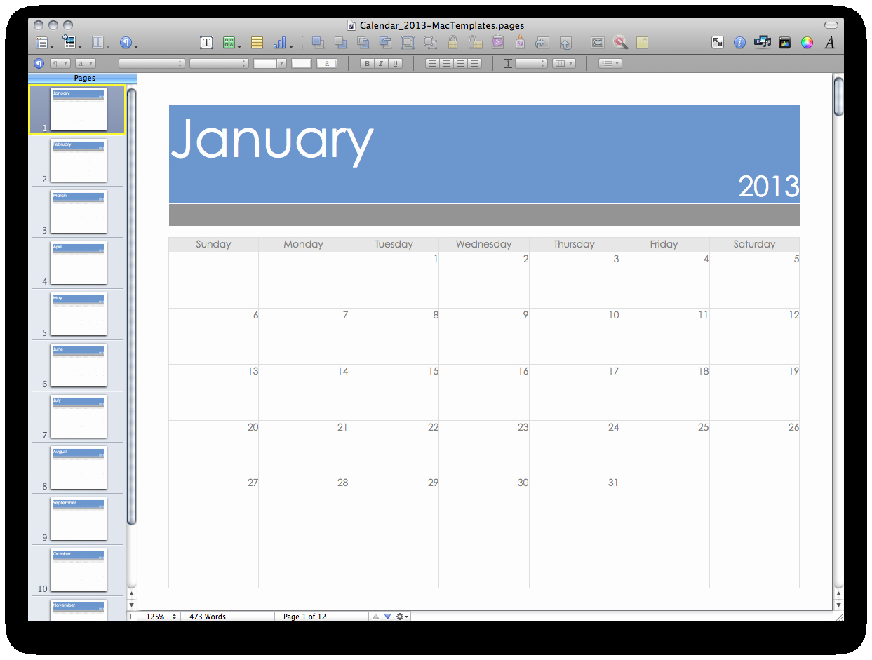 Calendar Template for Pages Mac Fresh 2013 Calendar Mactemplates