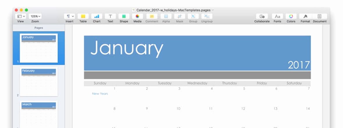 Calendar Template for Pages Mac Unique Calendar Template for Pages and Pdf Updated for 2017