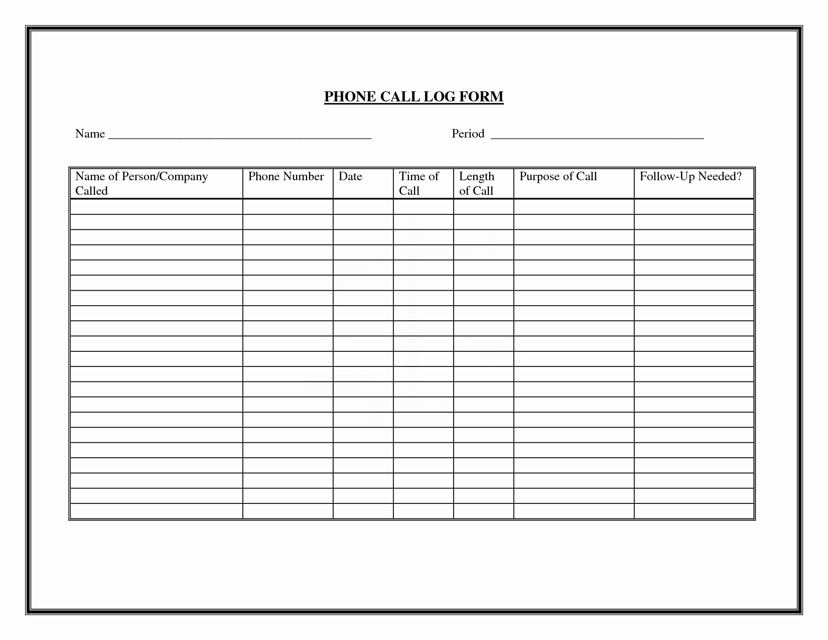 Call Back List Template Fresh 9 Best Of Free Printable Phone Log form Free