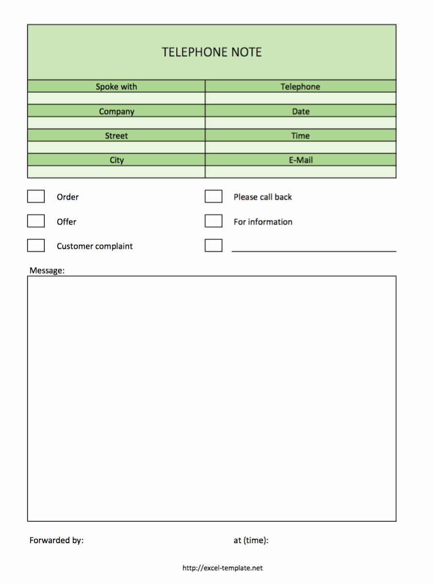 Call Back List Template Inspirational Free Telephone Notes as Excel Template