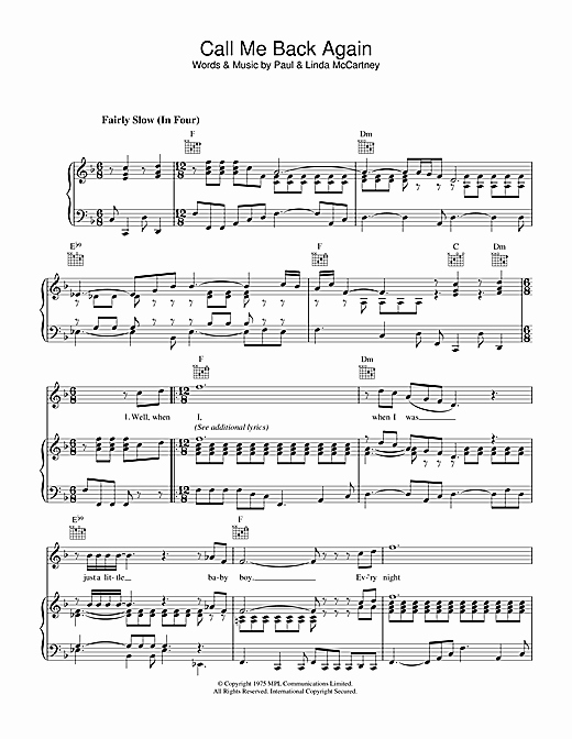 Call Back Sheet Best Of Paul Mccartney Call Me Back Again Sheet Music