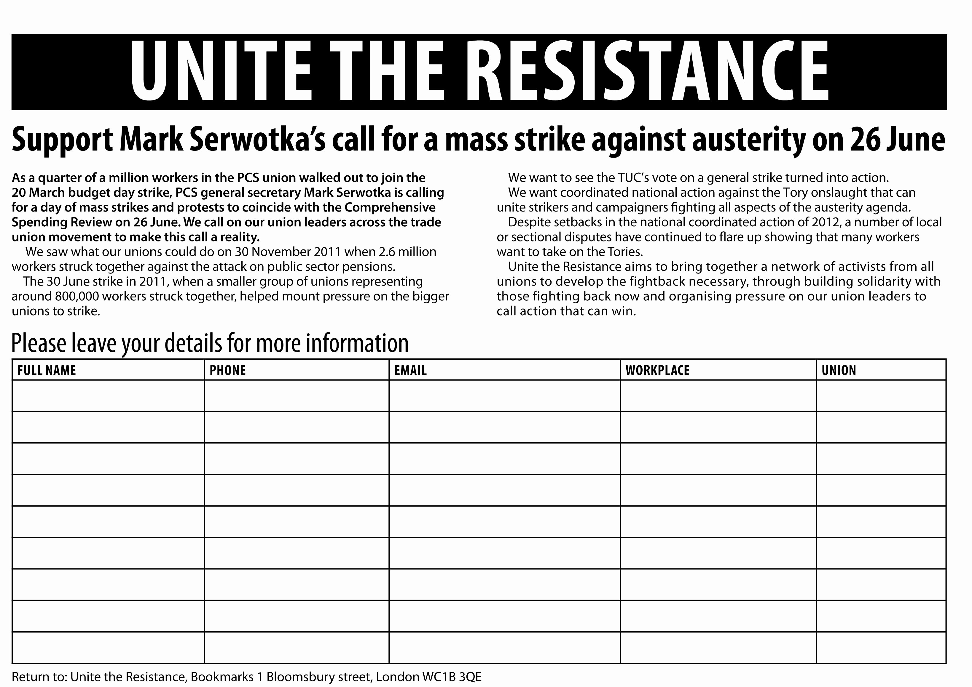 Call Back Sheet Best Of Unite the Resistance