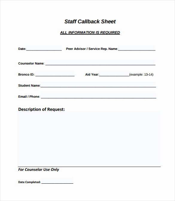 Call Back Sheet Fresh 12 Sample Call Sheet Template to Download