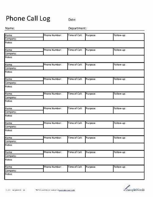 Call Back Sheet Inspirational Telephone Call Log form Pdf