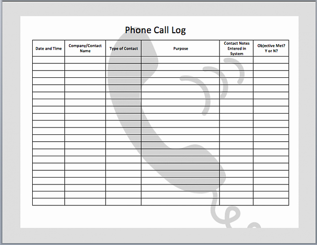 Call Back Sheet Lovely Missed Call Log Template Bing Images