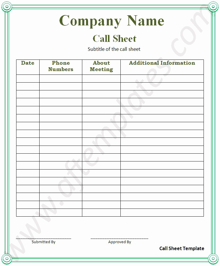 Call Sheet Samples Best Of Call Sheet Template