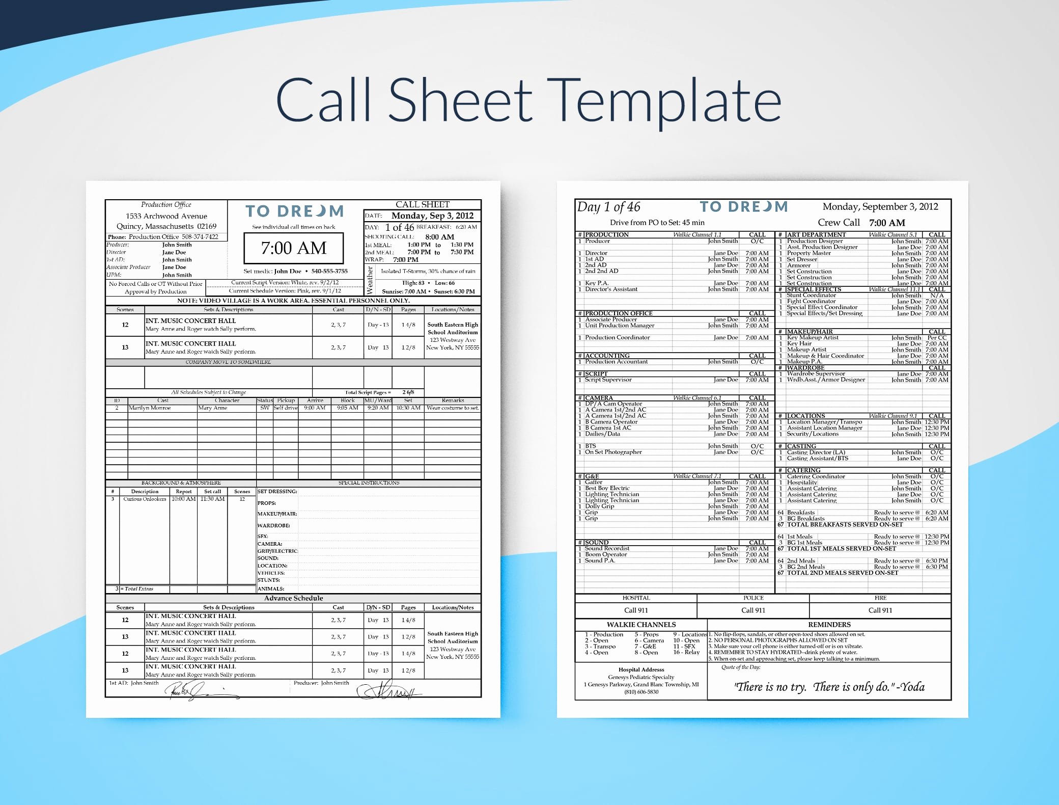 Call Sheet Samples Fresh Production Templates Free Downloads