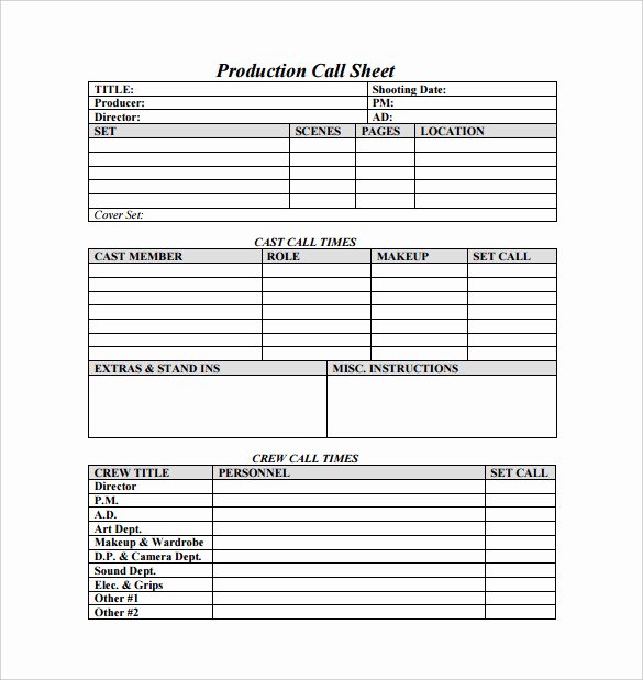 Call Sheet Samples Inspirational Call Sheet Template