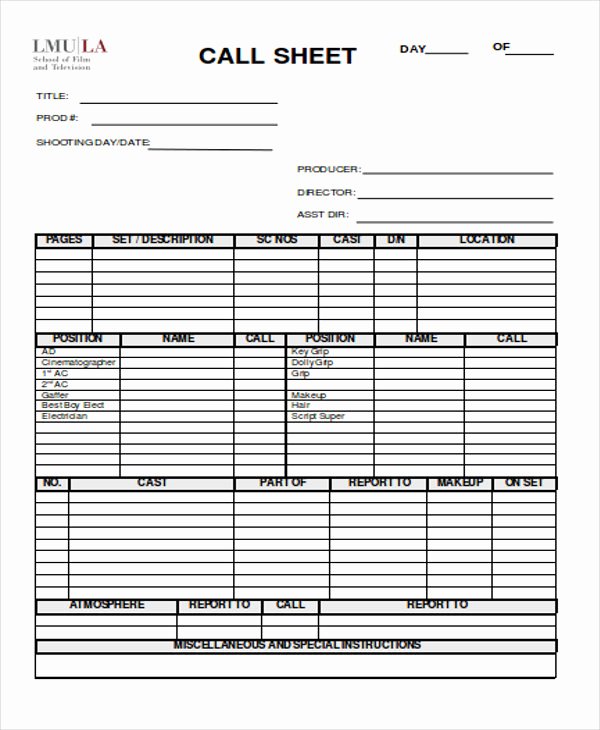 Call Sheet Samples New 11 Call Sheet