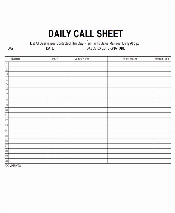 Call Sheet Samples New 9 Sales Sheet Templates Free Sample Example format