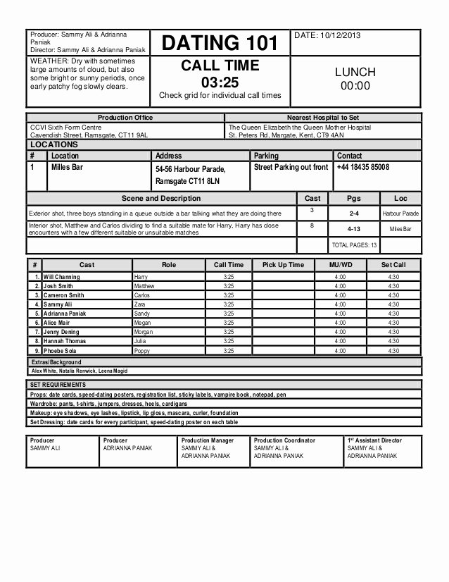 Call Sheet Samples New Call Sheets by Don Rorke March On