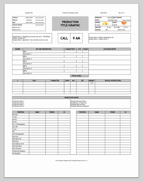 Call Sheet Template Excel Best Of Download A Free Call Sheet Template to Get Your Crew