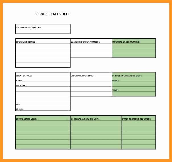 Call Sheet Template Excel Lovely 9 10 Service Sheet Template