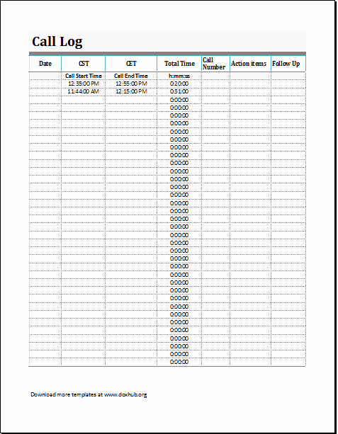Call Sheet Template Excel Luxury Call Log Template for Ms Excel &amp; Open Fice Calc