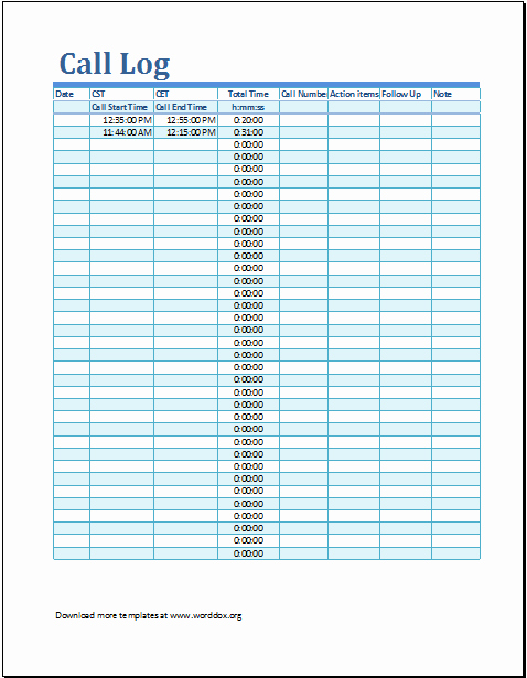 Call Sheet Template Excel Unique Ms Excel Call Log Template
