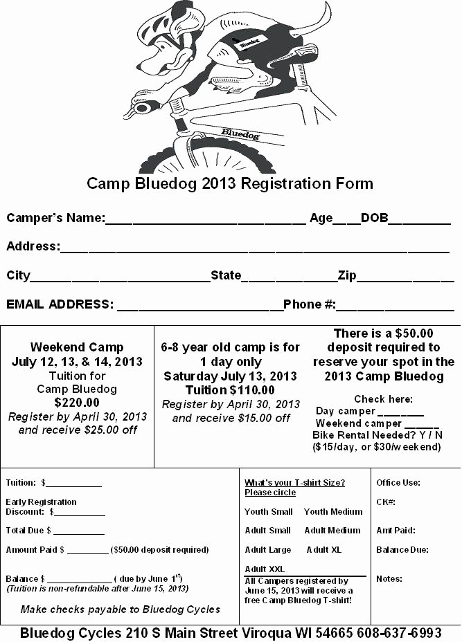 Camp Registration form Template Word New Bluedog Cycles