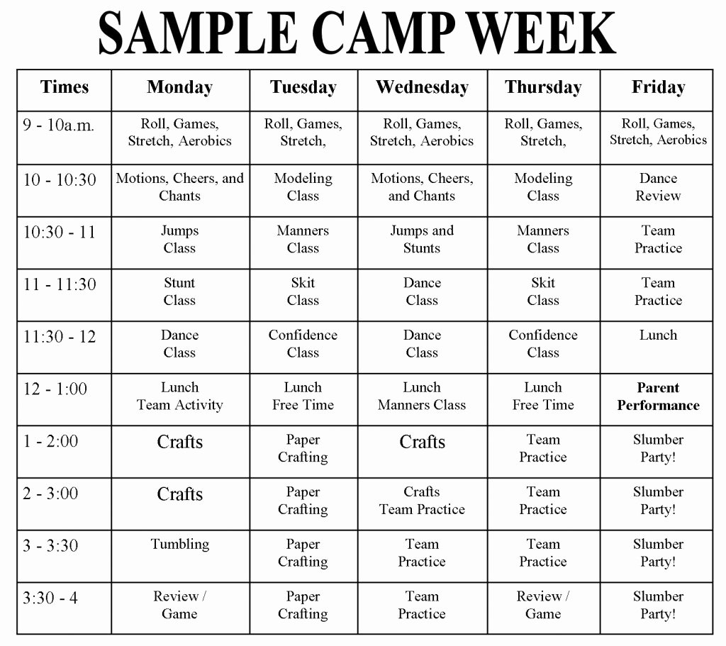 Camp Schedule Template Best Of Cheerleading Summer Camp 2019 Activities