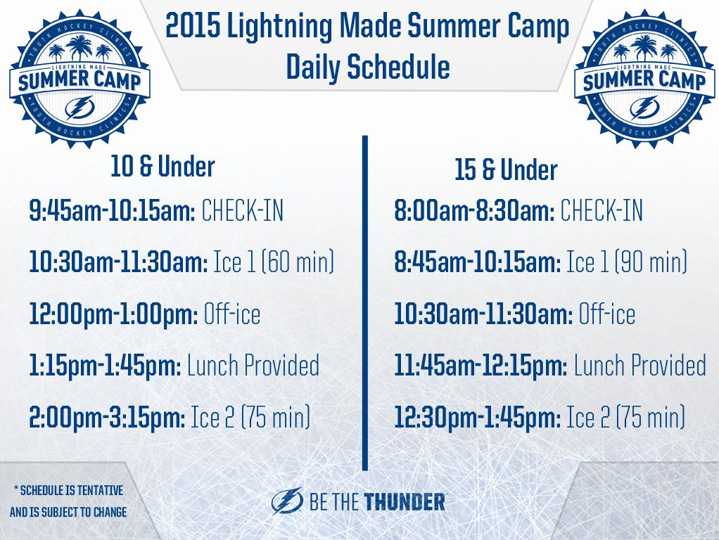 Camp Schedule Template Inspirational 2017 Lightning Made Summer Camp Germain arena Tickets