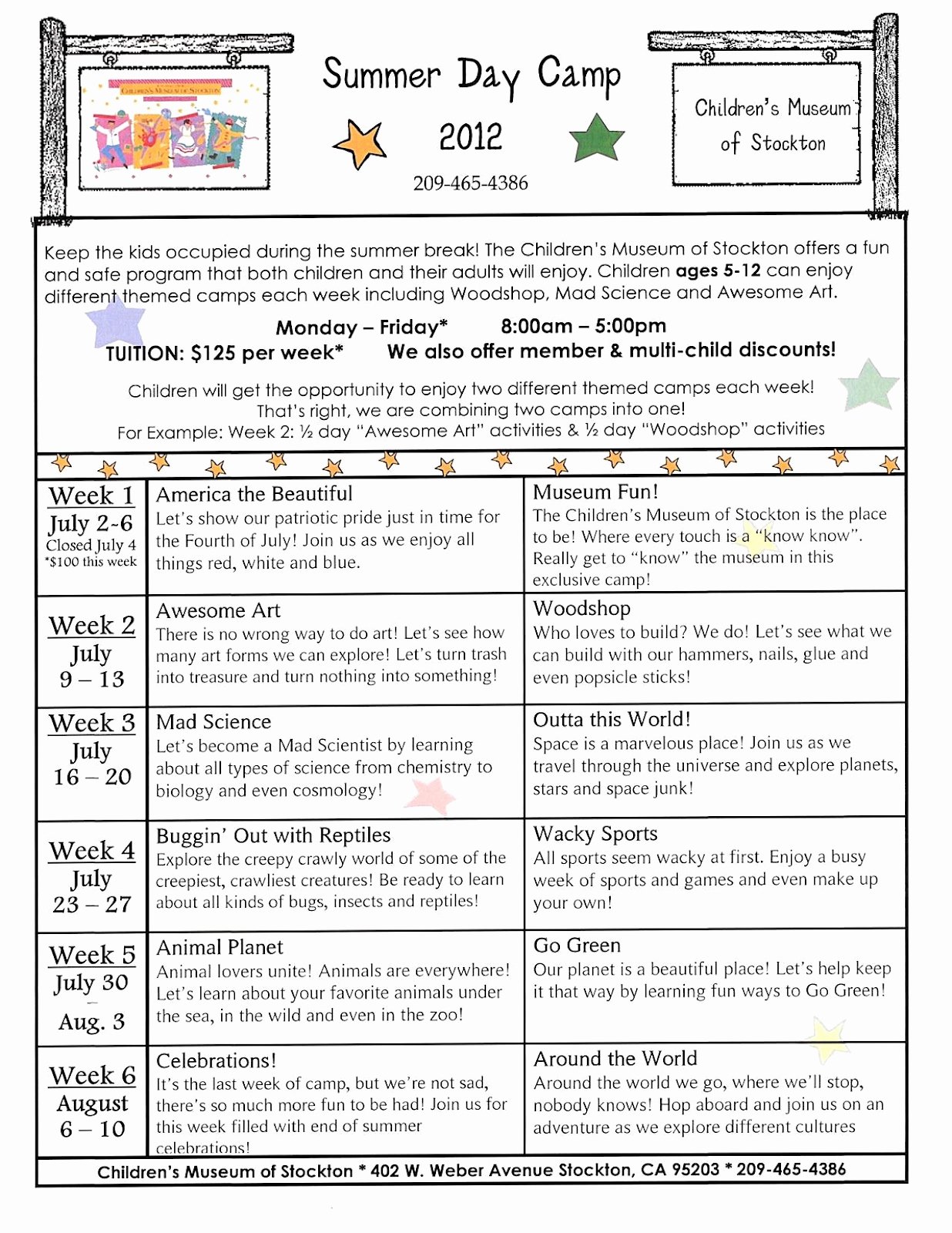 Camp Schedule Template Lovely Children S Museum Of Stockton