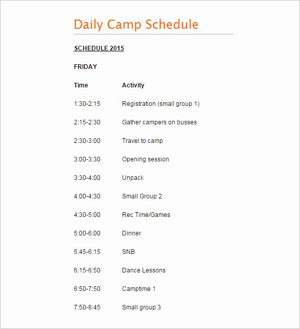 Camp Schedule Template Luxury 9 Camp Schedule Templates Doc Pdf