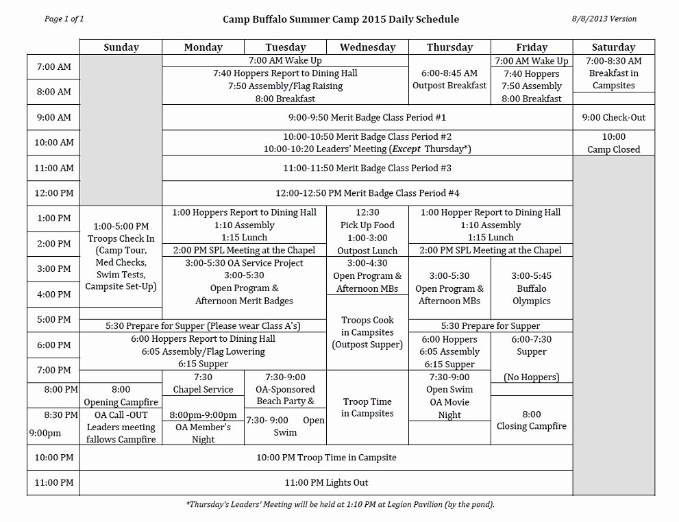 Camp Schedule Template Luxury Summer Camp Daily Schedule Template Zoro Blaszczak