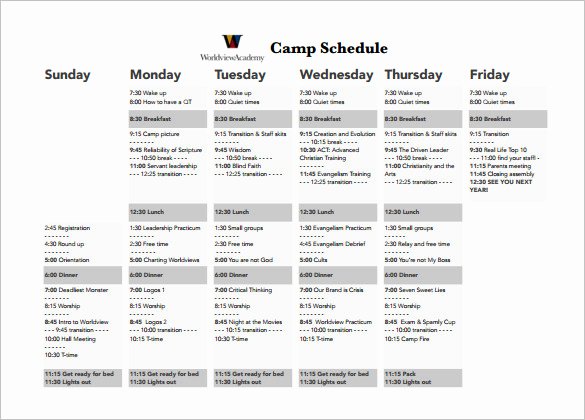 Camp Schedule Template New 14 Camp Schedule Templates Pdf Doc
