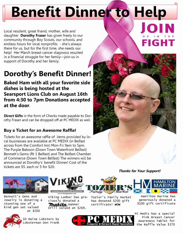 Cancer Benefit Flyer Ideas Elegant Benefit Dinner for Dorothy Fraser