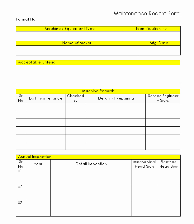 Capa Report Template Best Of Maintenance Record form format Word Pdf