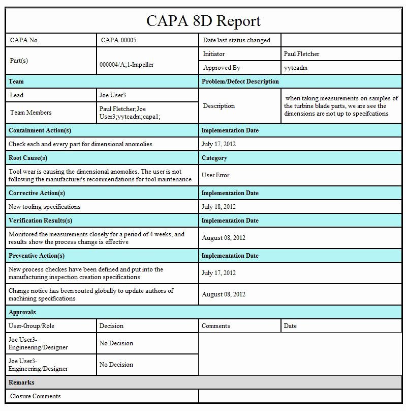 Capa Report Template Luxury 8d Report On Capa Item