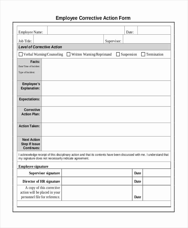 Capa Report Template Luxury Employee Corrective Action form