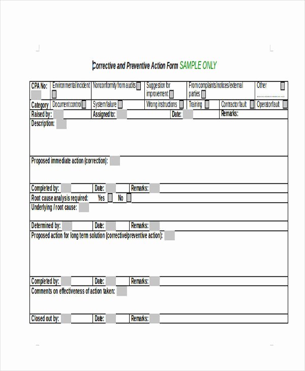 Capa Report Template New 6 Preventive Action form Sample Free Sample Example