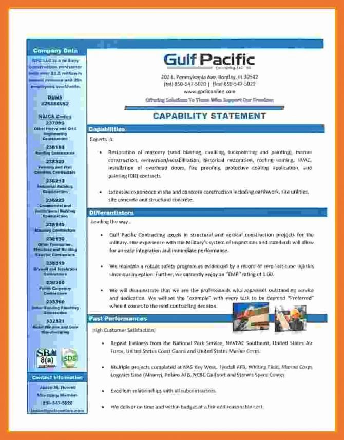 Capability Statement Template Doc Beautiful Capability Statement Template for Government Contractors