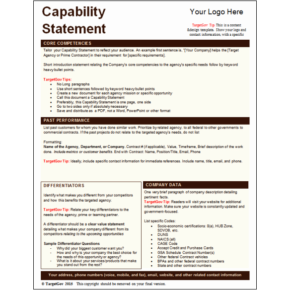 Capability Statement Template Doc Elegant Capability Statement Editable Template Tar Gov