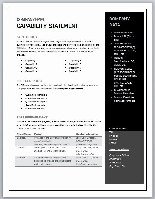Capability Statement Template Doc Lovely Get Started Quickly