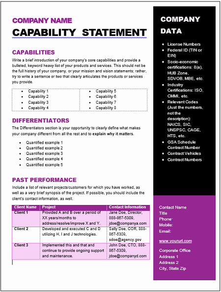 Capability Statement Template Doc New Get Started Quickly