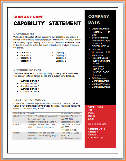 Capability Statement Template Doc Unique 7 Capabilities Statement Examples