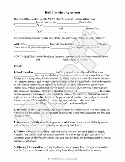 Car Accident Agreement Letter Between Two Parties Luxury Hold Harmless Agreement Template and Definition