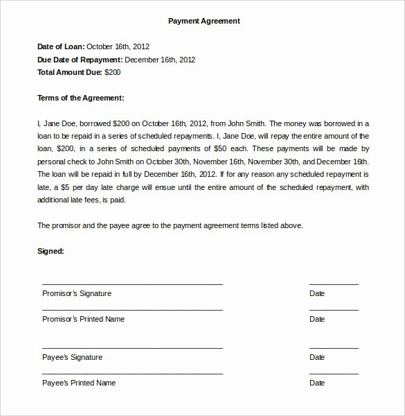 Car Accident Agreement Letter Between Two Parties New Payment Agreement Template Template