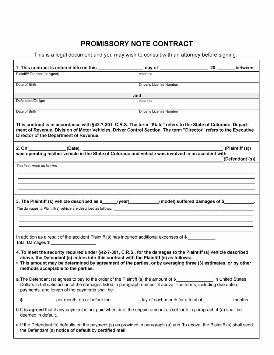 Car Accident Agreement Letter Between Two Parties Unique 45 Free Promissory Note Templates &amp; forms [word &amp; Pdf