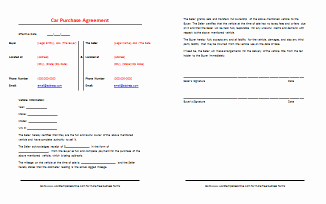 Car Accident Payment Agreement Letter Sample Beautiful Car Purchase Agreement Template Best Samples