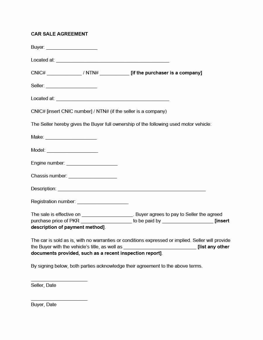 Car Accident Payment Agreement Letter Sample New 42 Printable Vehicle Purchase Agreement Templates