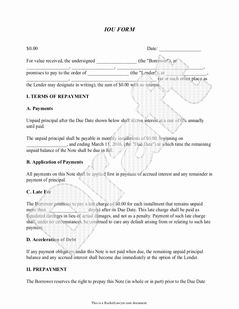 Car Accident Payment Agreement Sample Elegant Iou form Template Printable Legal Iou with Sample I