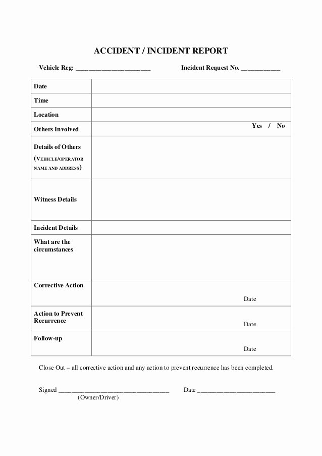Car Accident Report form Template Luxury Incident Report form