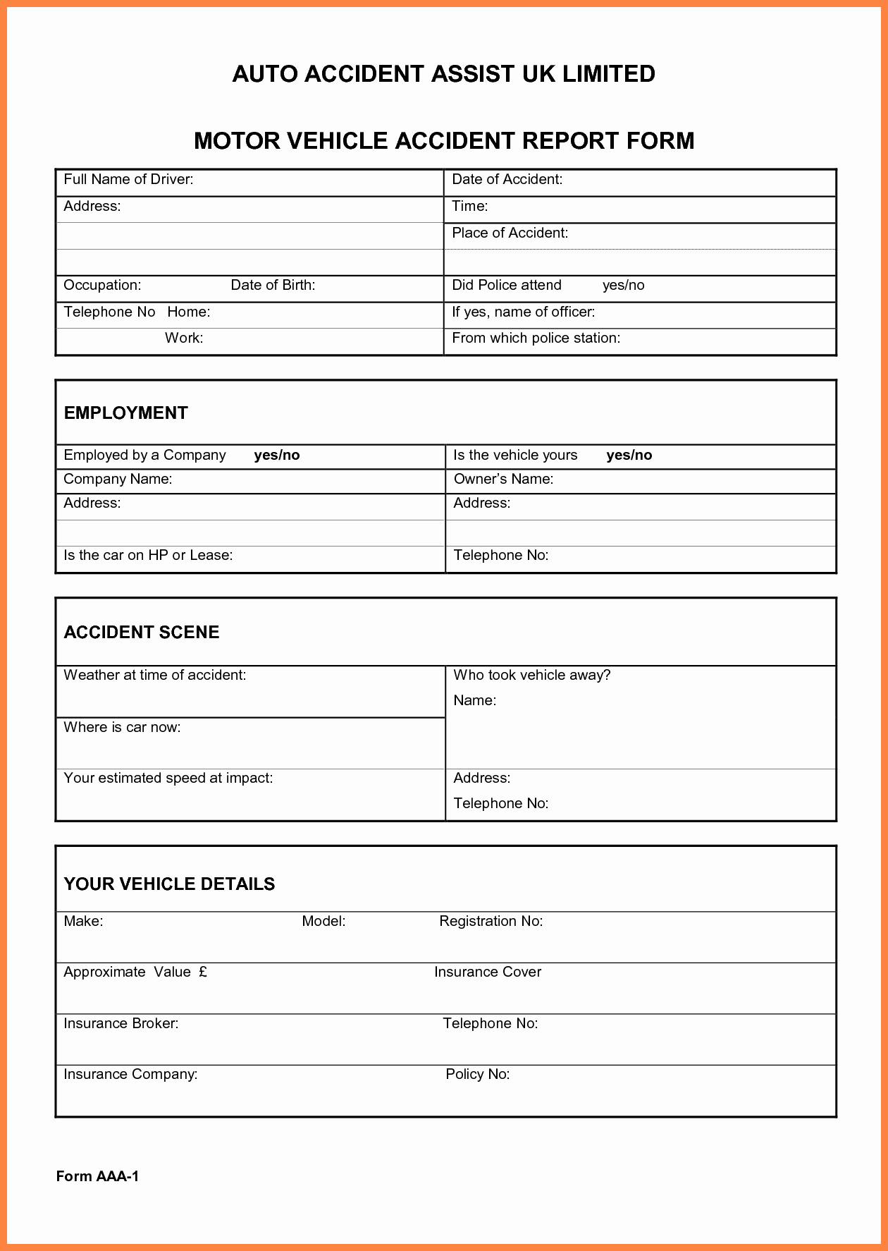 Car Accident Report form Template Unique 5 Pany Accident Report form